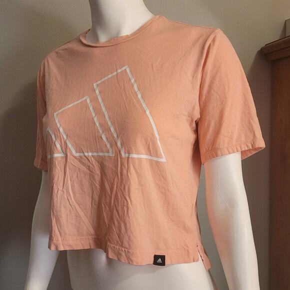 Adidas Pink Cropped Workout T-Shirt Size Small Gym Yoga Athleisure Logo Active - Picture 3 of 10